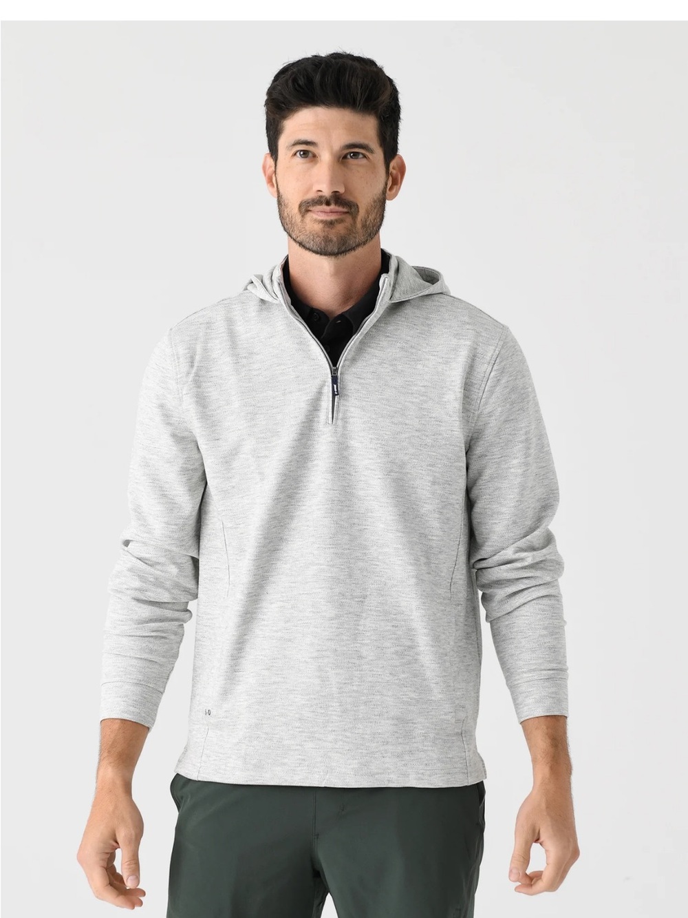 johnnie-O Maxton Hooded Quarter-Zip Heathered Light Gray Size Small Sweatshirt